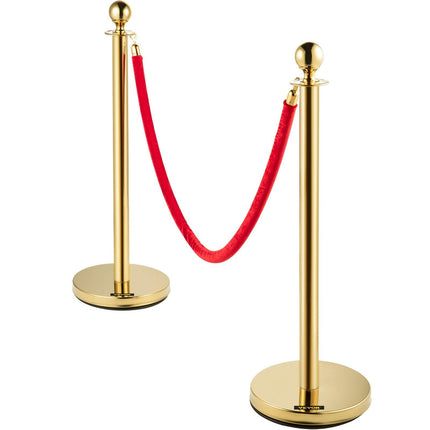 4PCS Gold Stanchion Posts Queue, 38 Inch Red Velvet Rope, Crowd Control Barriers Queue Line Rope, Barriers for Party Supplies.