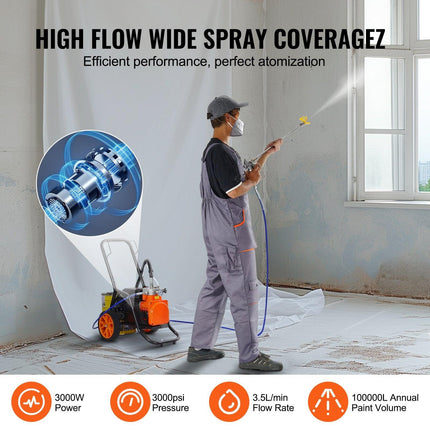 Cart Airless Paint Sprayer Diaphragm Paint Airless Sprayer 1700W Electric.
