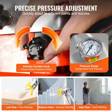 Cart Airless Paint Sprayer Diaphragm Paint Airless Sprayer 1700W Electric.