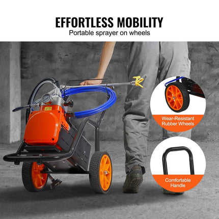 Cart Airless Paint Sprayer Diaphragm Paint Airless Sprayer 1700W Electric.
