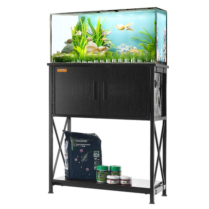 Aquarium Stand, 20 Gallon Fish Tank Stand, 25.6 x 16.5 x 31.9 in Steel and MDF Turtle Tank Stand, 167.6 lbs Load Capacity, Reptile Tank Stand with Storage Cabinet and Embedded Power Panel, Black.