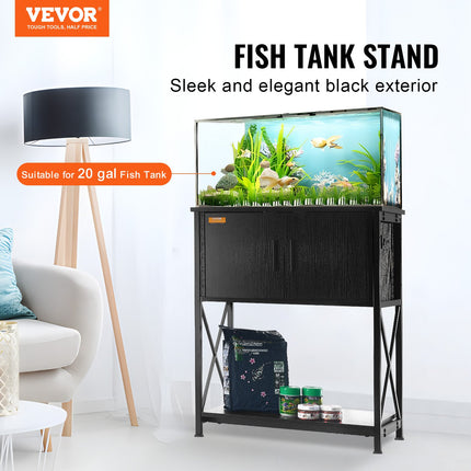 Aquarium Stand, 20 Gallon Fish Tank Stand, 25.6 x 16.5 x 31.9 in Steel and MDF Turtle Tank Stand, 167.6 lbs Load Capacity, Reptile Tank Stand with Storage Cabinet and Embedded Power Panel, Black.