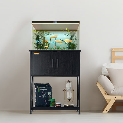 Aquarium Stand, 20 Gallon Fish Tank Stand, 25.6 x 16.5 x 31.9 in Steel and MDF Turtle Tank Stand, 167.6 lbs Load Capacity, Reptile Tank Stand with Storage Cabinet and Embedded Power Panel, Black.