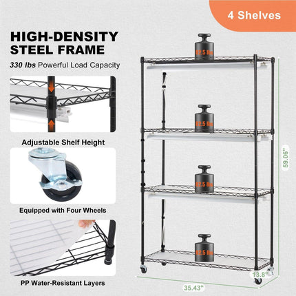 Plant Stand with Grow Lights 4 Tiers 180W 150 cm Tall Plant Grow Shelf.
