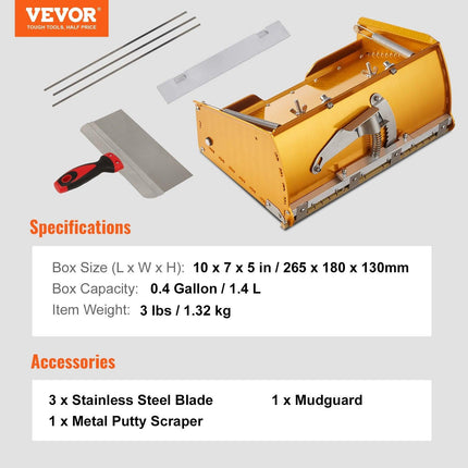 VEVOR Drywall Flat Box, 10-Inch Wide Quick Clean, Aluminum Finishing Mud Box for Plasterboard, Wallboard, Sheetrock, Bonus Mudguard, Extra 2 Stainless Steel Blades (10/12-Inch).