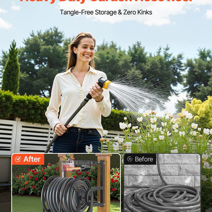 Wall Mounted Garden Hose Reel 125ft 5/8 in Metal Hose Reel with Basket.