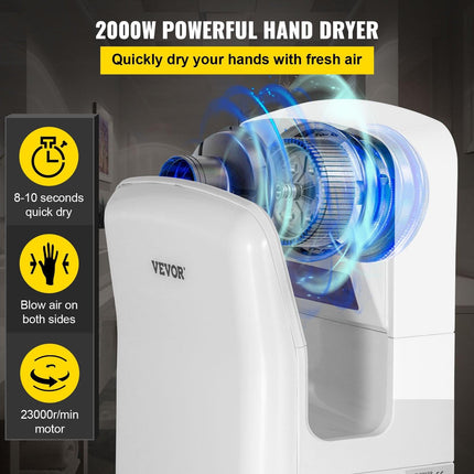 Jet Hand Dryer Blade Hand Dryer Automatic High Speed for Washroom White.