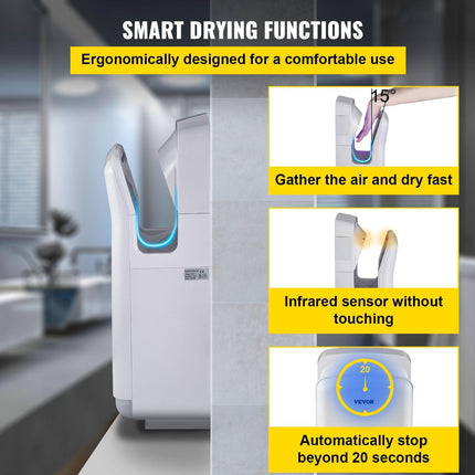 Jet Hand Dryer Blade Hand Dryer Automatic High Speed for Washroom White.