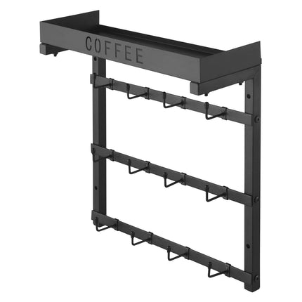 Coffee Mug Holder Wall Mounted w/ 12 Movable Hooks and Top Shelf Cup Rack.