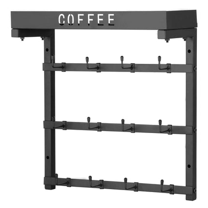 Coffee Mug Holder Wall Mounted w/ 12 Movable Hooks and Top Shelf Cup Rack.