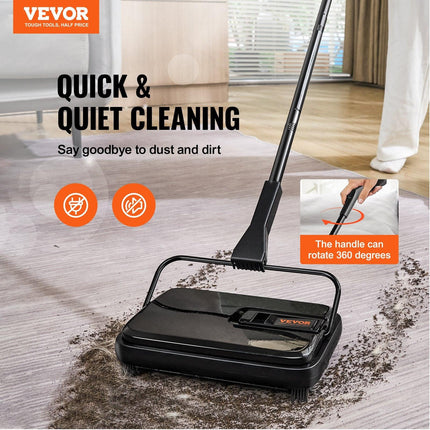 Carpet Sweeper, 200 mm Sweeping Paths, Floor Sweeper Manual Non Electric, 300 ml Dustbin Capacity with Comb for Home Office Rugs Hardwood Surfaces Wood Floors Laminate, Cleans Dust Pet Hair.