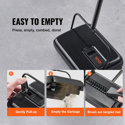 Carpet Sweeper, 200 mm Sweeping Paths, Floor Sweeper Manual Non Electric, 300 ml Dustbin Capacity with Comb for Home Office Rugs Hardwood Surfaces Wood Floors Laminate, Cleans Dust Pet Hair.