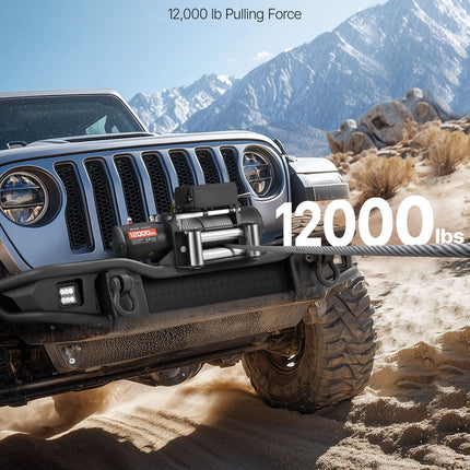 Electric Winch, 5400 kg Load Capacity, 12V DC Truck Winch with Φ9.1 mm x 24 m Steel Rope, Wireless & Wired Remote Control, IP55 Waterproof for Towing SUV Jeep Trailer Boat Off-Road Vehicle.