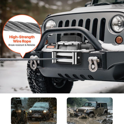 Electric Winch, 5400 kg Load Capacity, 12V DC Truck Winch with Φ9.1 mm x 24 m Steel Rope, Wireless & Wired Remote Control, IP55 Waterproof for Towing SUV Jeep Trailer Boat Off-Road Vehicle.