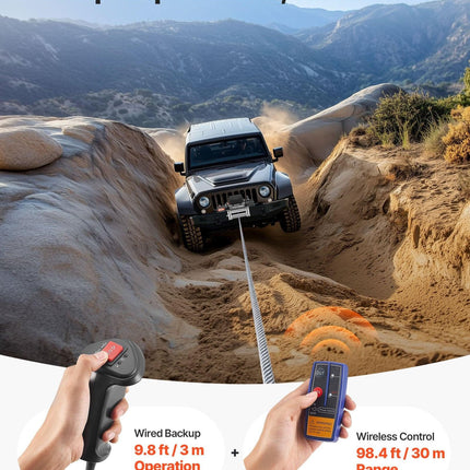 Electric Winch, 5400 kg Load Capacity, 12V DC Truck Winch with Φ9.1 mm x 24 m Steel Rope, Wireless & Wired Remote Control, IP55 Waterproof for Towing SUV Jeep Trailer Boat Off-Road Vehicle.
