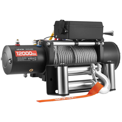 Electric Winch, 5400 kg Load Capacity, 12V DC Truck Winch with Φ9.1 mm x 24 m Steel Rope, Wireless & Wired Remote Control, IP55 Waterproof for Towing SUV Jeep Trailer Boat Off-Road Vehicle.