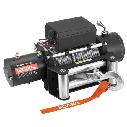 Electric Winch, 5400 kg Load Capacity, 12V DC Truck Winch with Φ9.1 mm x 24 m Steel Rope, Wireless & Wired Remote Control, IP55 Waterproof for Towing SUV Jeep Trailer Boat Off-Road Vehicle.