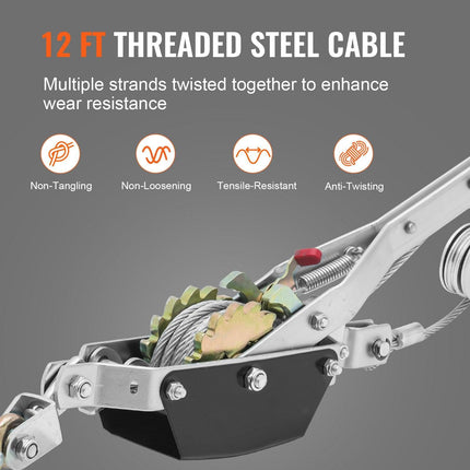 Power Puller Come Along Winch 2 Ton 4409 lbs Heavy Duty Pull Hoist 2 Hooks.