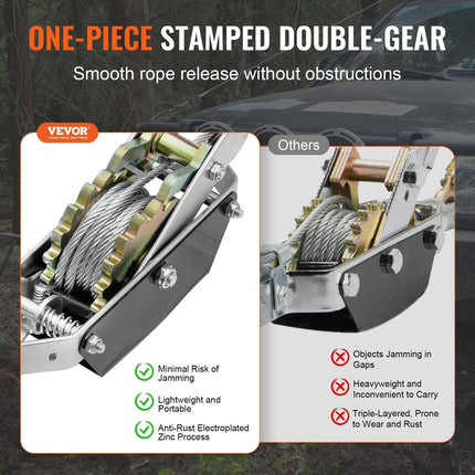 Power Puller Come Along Winch 2 Ton 4409 lbs Heavy Duty Pull Hoist 2 Hooks.
