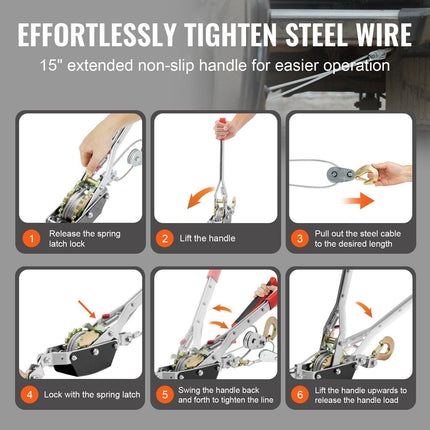 Power Puller Come Along Winch 2 Ton 4409 lbs Heavy Duty Pull Hoist 2 Hooks.