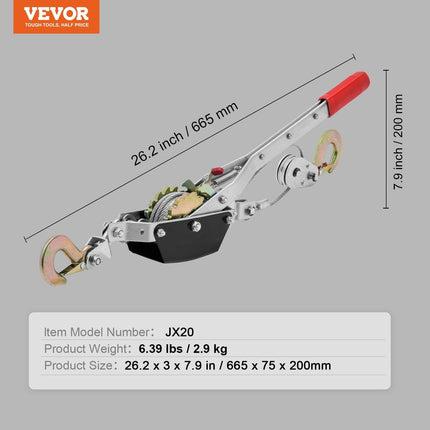 Power Puller Come Along Winch 2 Ton 4409 lbs Heavy Duty Pull Hoist 2 Hooks.