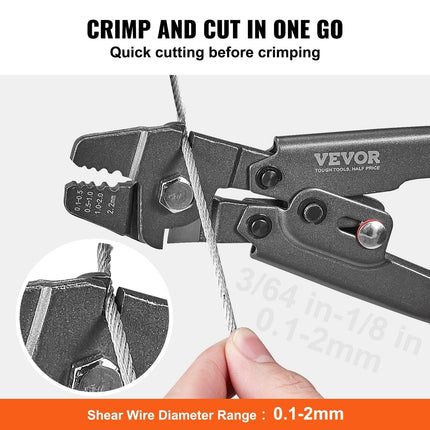 Crimping Tool, Up To 2.2mm Wire Rope Crimping Tool, Crimping Loop Sleeve Kit with a Cable Cutter and 160pcs Aluminum Buckles, Teflon Coating Anti-Rust Fishing Crimping Tool.