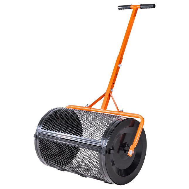 Compost Spreader, 24 in Wide Peat Moss Spreader with T Shaped Handle, 3 Heights Adjustable, Powder-Coated Steel Garden Peat Moss Roller, Heavy Duty Grass Seed Spreaders for Planting Seeding.