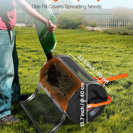 Compost Spreader, 24 in Wide Peat Moss Spreader with T Shaped Handle, 3 Heights Adjustable, Powder-Coated Steel Garden Peat Moss Roller, Heavy Duty Grass Seed Spreaders for Planting Seeding.