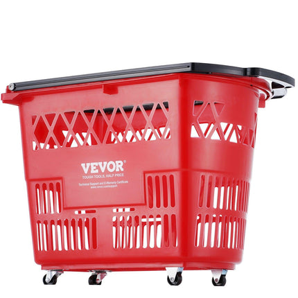 Shopping Baskets, 6PCS, 39L Shopping Carts with Handles, Plastic Rolling Shopping Basket with Wheels, Large Portable Shopping Basket Set for Supermarkets, Retail Stores, Grocery Shopping, Red.