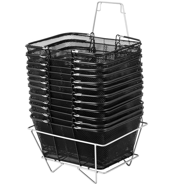 Shopping Baskets with Handles, 12PCS, Black Metal Shopping Basket, Portable Wire Shopping Basket, Black Wire Mesh shopping Basket Set for Supermarkets, Retail Stores, Grocery Shopping, Black.