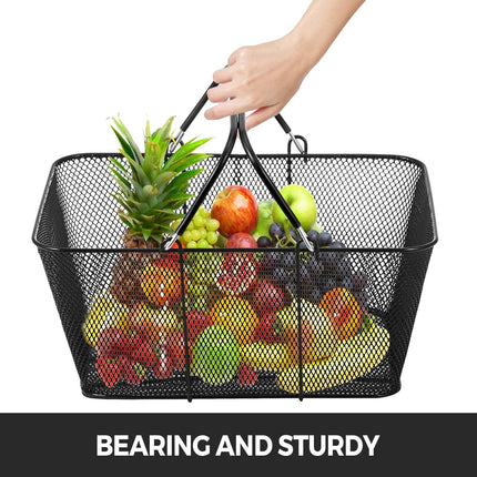 Shopping Baskets with Handles, 12PCS, Black Metal Shopping Basket, Portable Wire Shopping Basket, Black Wire Mesh shopping Basket Set for Supermarkets, Retail Stores, Grocery Shopping, Black.