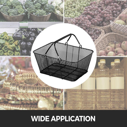 Shopping Baskets with Handles, 12PCS, Black Metal Shopping Basket, Portable Wire Shopping Basket, Black Wire Mesh shopping Basket Set for Supermarkets, Retail Stores, Grocery Shopping, Black.