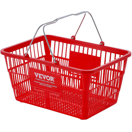 Shopping Basket, Set of 12, 21L Durable Plastic Grocery Basket with Metal Handle and Stand, 425 x 305 x 218 mm Portable Shop Basket Bulk Used for Retail Store Supermarket Grocery Shopping, Red.