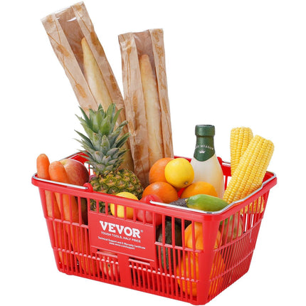 Shopping Basket, Set of 12, 21L Durable Plastic Grocery Basket with Metal Handle and Stand, 425 x 305 x 218 mm Portable Shop Basket Bulk Used for Retail Store Supermarket Grocery Shopping, Red.
