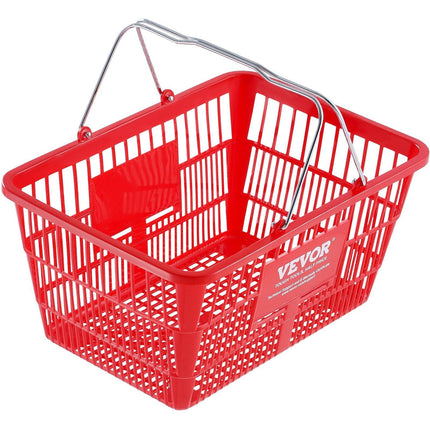 Shopping Basket, Set of 12, 21L Durable Plastic Grocery Basket with Metal Handle and Stand, 425 x 305 x 218 mm Portable Shop Basket Bulk Used for Retail Store Supermarket Grocery Shopping, Red.