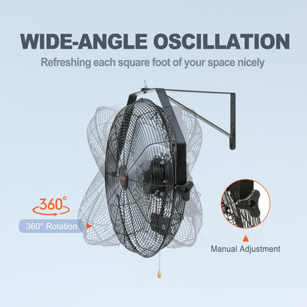 VEVOR Industrial Wall Mount Fan Waterproof Metal Fan 17.6'' 3 Speed Airflow.