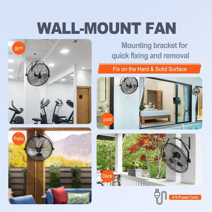VEVOR Industrial Wall Mount Fan Waterproof Metal Fan 17.6'' 3 Speed Airflow.
