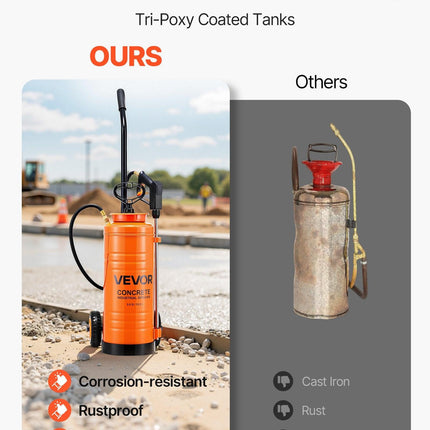 Industrial Concrete Sprayer with Wheeled Cart, 14L Stainless Steel Sprayer, Heavy Duty Tri-Poxy Pump Sprayers, 52cm Wand, 1.2m & 3m Hoses, 2 Brass Nozzles for Construction, Lawn & Garden.
