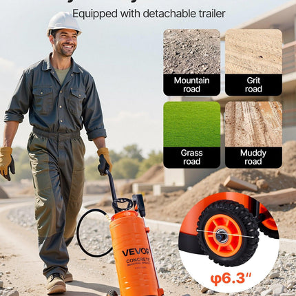 Industrial Concrete Sprayer with Wheeled Cart, 14L Stainless Steel Sprayer, Heavy Duty Tri-Poxy Pump Sprayers, 52cm Wand, 1.2m & 3m Hoses, 2 Brass Nozzles for Construction, Lawn & Garden.