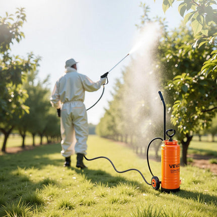 Industrial Concrete Sprayer with Wheeled Cart, 14L Stainless Steel Sprayer, Heavy Duty Tri-Poxy Pump Sprayers, 52cm Wand, 1.2m & 3m Hoses, 2 Brass Nozzles for Construction, Lawn & Garden.