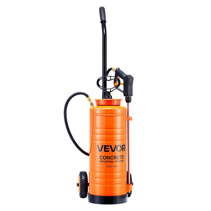 Industrial Concrete Sprayer with Wheeled Cart, 14L Stainless Steel Sprayer, Heavy Duty Tri-Poxy Pump Sprayers, 52cm Wand, 1.2m & 3m Hoses, 2 Brass Nozzles for Construction, Lawn & Garden.