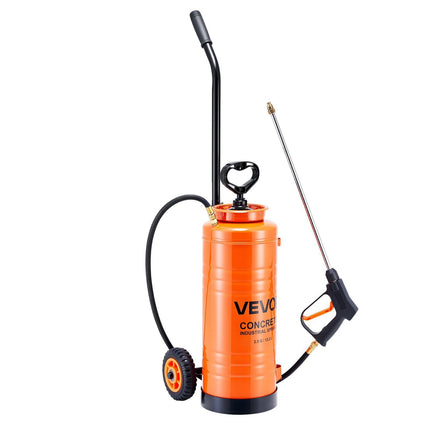 Industrial Concrete Sprayer with Wheeled Cart, 14L Stainless Steel Sprayer, Heavy Duty Tri-Poxy Pump Sprayers, 52cm Wand, 1.2m & 3m Hoses, 2 Brass Nozzles for Construction, Lawn & Garden.