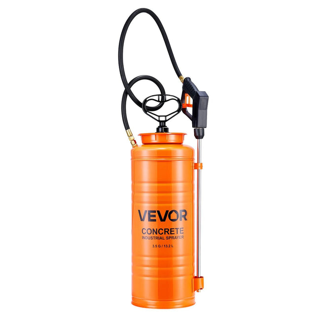 Industrial Concrete Sprayer, 14L Stainless Steel Sprayer, Heavy Duty Tri-Poxy Pump Sprayers, 52cm Wand with Ergonomic Gun Handle, 1.2m & 3m Hoses, 2 Brass Nozzles for Construction, Garden.