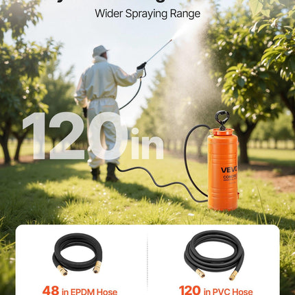 Industrial Concrete Sprayer, 14L Stainless Steel Sprayer, Heavy Duty Tri-Poxy Pump Sprayers, 52cm Wand with Ergonomic Gun Handle, 1.2m & 3m Hoses, 2 Brass Nozzles for Construction, Garden.