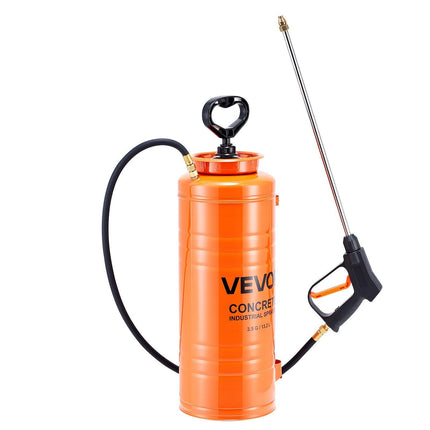 Industrial Concrete Sprayer, 14L Stainless Steel Sprayer, Heavy Duty Tri-Poxy Pump Sprayers, 52cm Wand with Ergonomic Gun Handle, 1.2m & 3m Hoses, 2 Brass Nozzles for Construction, Garden.