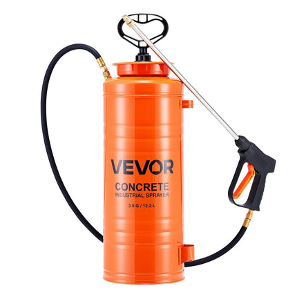 Industrial Concrete Sprayer, 14L Stainless Steel Sprayer, Heavy Duty Tri-Poxy Pump Sprayers, 52cm Wand with Ergonomic Gun Handle, 1.2m & 3m Hoses, 2 Brass Nozzles for Construction, Garden.