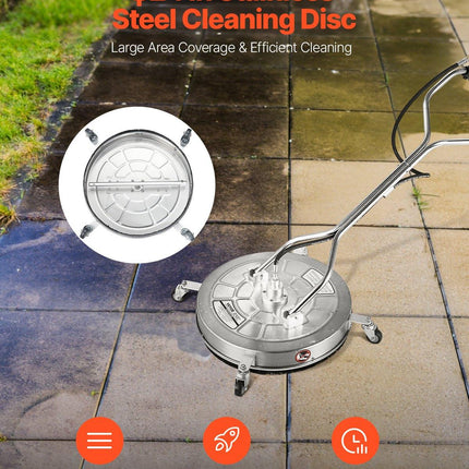 24" Pressure Washer Surface Cleaner, Stainless Steel Pressure Washer Attachments with 4 Wheels, 4000 Max PSI, 3/8 Quick Connector, 2 Spray Nozzles, Dual Handle, for Concrete, Patio, Sidewalk.