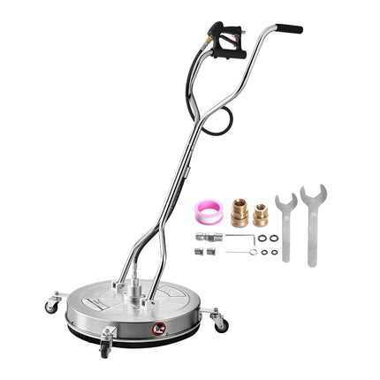 24" Pressure Washer Surface Cleaner, Stainless Steel Pressure Washer Attachments with 4 Wheels, 4000 Max PSI, 3/8 Quick Connector, 2 Spray Nozzles, Dual Handle, for Concrete, Patio, Sidewalk.