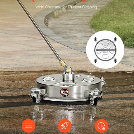 14" Pressure Washer Surface Cleaner, Stainless Steel Pressure Washer Attachments with 4 Wheels, 4000 Max PSI, 1/4 Quick Connector, 2 Spray Nozzles, 2 Extended Wands for Concrete, Patio, Deck.