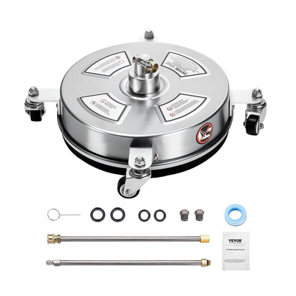 14" Pressure Washer Surface Cleaner, Stainless Steel Pressure Washer Attachments with 4 Wheels, 4000 Max PSI, 1/4 Quick Connector, 2 Spray Nozzles, 2 Extended Wands for Concrete, Patio, Deck.
